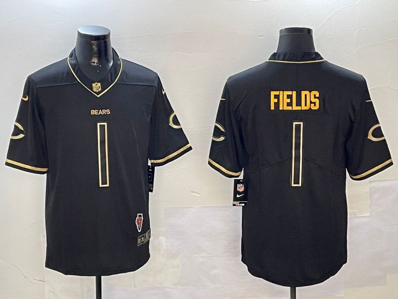 Men Chicago Bears #1 Fields Black Gold Throwback 2024 Nike Limited NFL Jersey style 2->chicago bears->NFL Jersey